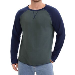 Long Sleeve Tops Color Block Casual Raglan T-Shirt Gray Blue